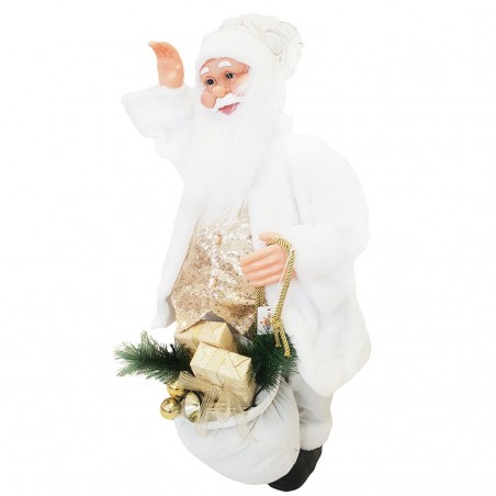 Santa Blanc et Or Robe de Velours 80H avec Lumières Sons et Mouvement