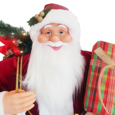 Santa Rouge Décoration Robe de Velours 120 cm avec Musique et Lumières