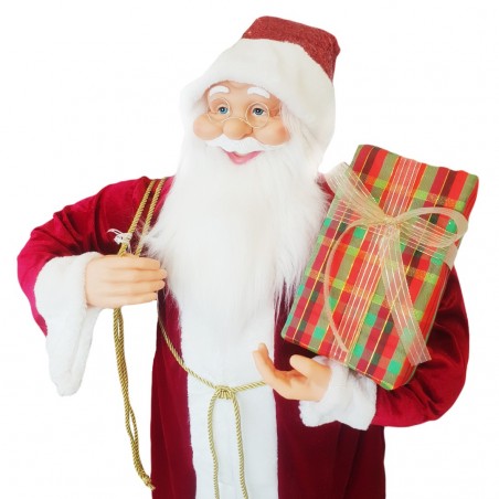 Santa Rouge Décoration Robe de Velours 120 cm avec Musique et Lumières