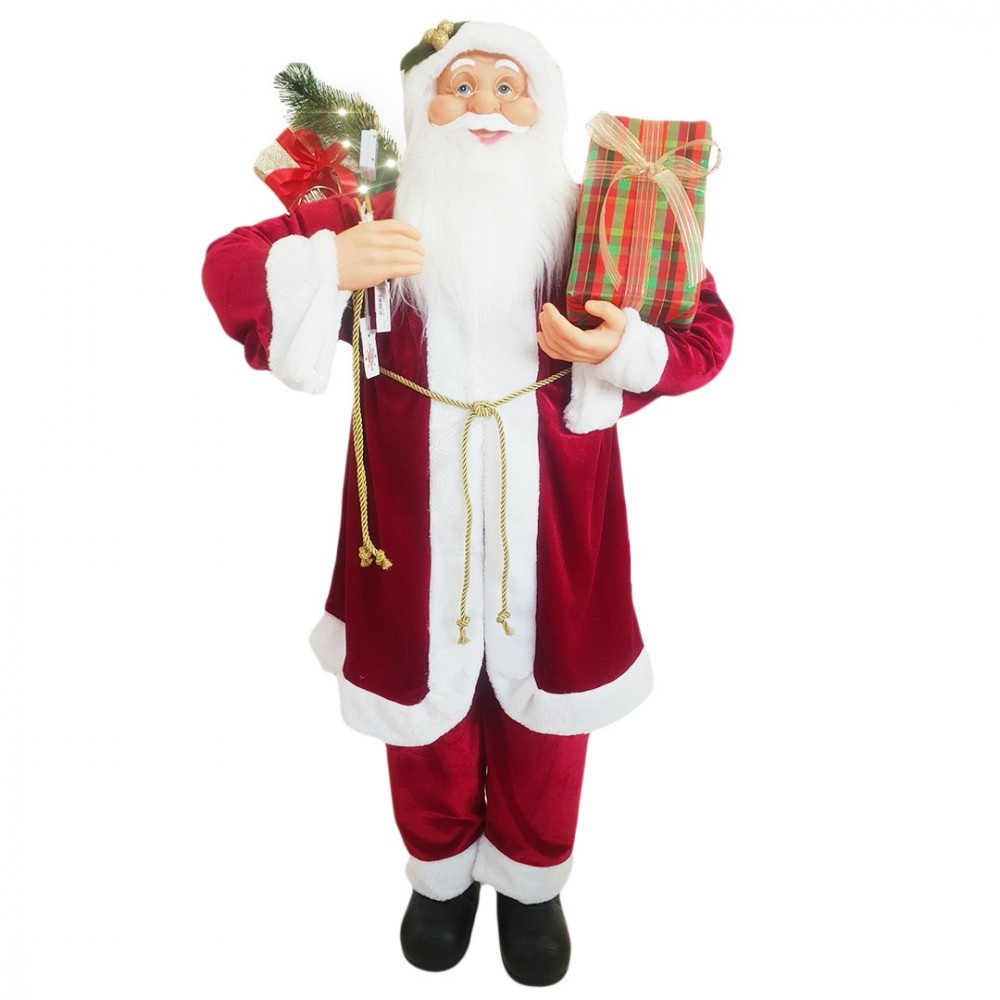 Santa Rouge Décoration Robe de Velours 120 cm avec Musique et Lumières