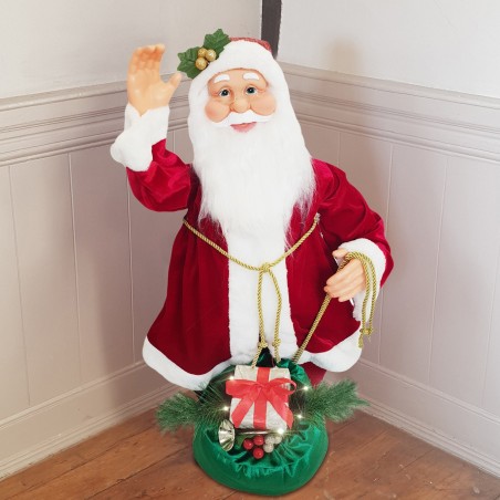 Santa Rouge avec Robe de Velours 80cm avec Musique Lumières Mouvement