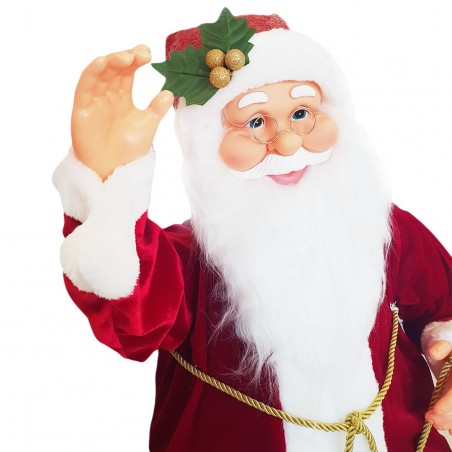 Santa Rouge avec Robe de Velours 80cm avec Musique Lumières Mouvement