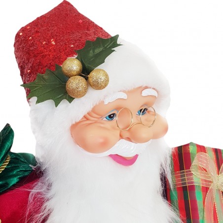 Santa Rouge Classique Robe de Velours 90H cm avec Lumières et Sons