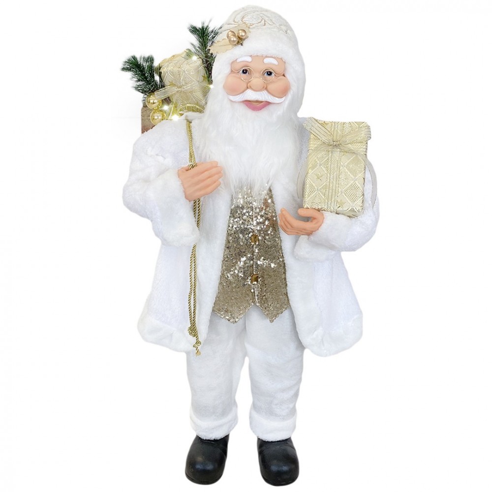 Santa Blanc et Or Robe en Velours 90Hcm avec Lumières et Sons