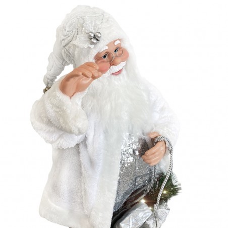 Santa Blanc et Argent Robe de velours 80Hcm avec Lumières et Sons