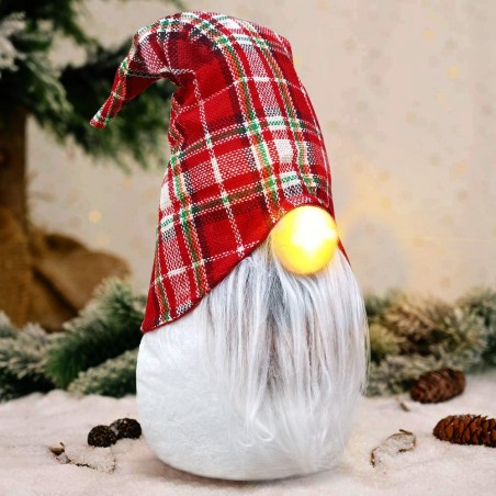 Robe écossaise de gnome de Noel et barbe décoration avec la lumière 15x13xH45 cm