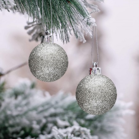 Pack 24 Boules 7 cm Noel boules de Noel Argent Décorations pour arbres