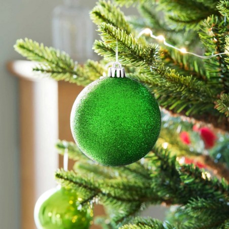 Lot 24 boules de Noël 7 cm diamètre décorations sapin de Noël vertes