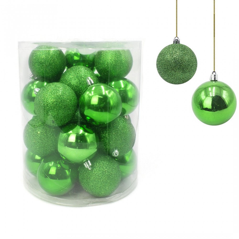 Lot 24 boules de Noël 7 cm diamètre décorations sapin de Noël vertes
