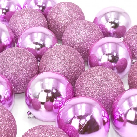 Lot 48 boules de Noël 7 cm de diamètre décorations sapin de Noël rose