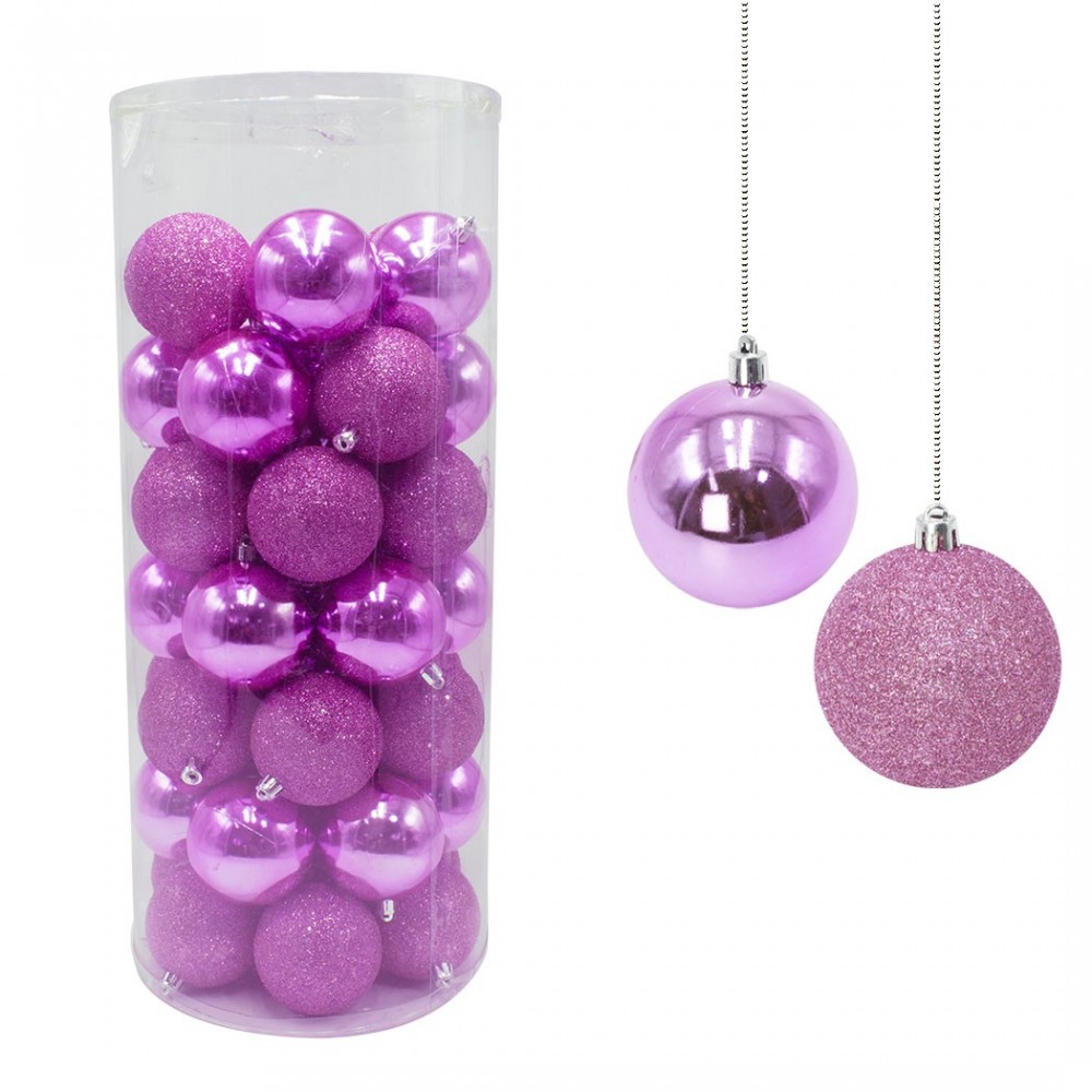 Lot 48 boules de Noël 7 cm de diamètre décorations sapin de Noël rose