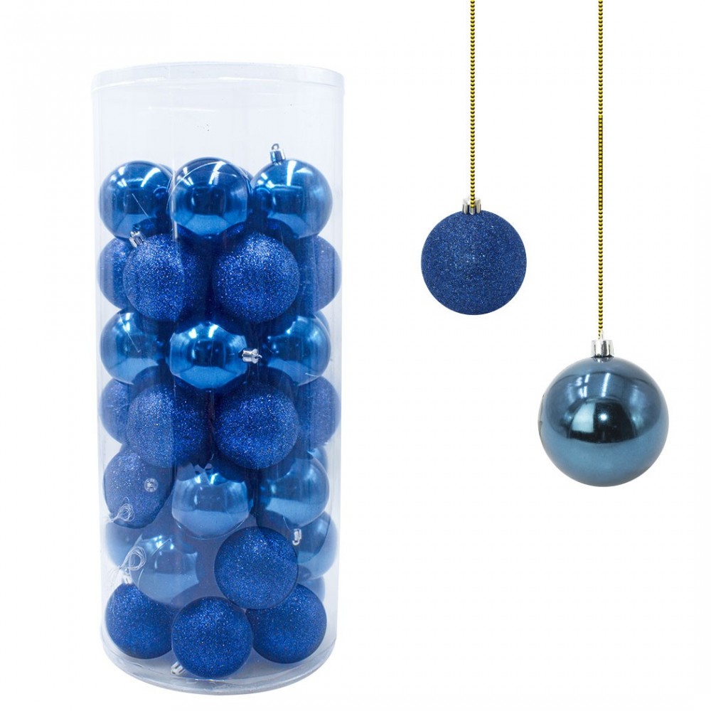 Lot de 48 boules de Noël de 7cm Décorations sapin de Noël bleu de 7cm