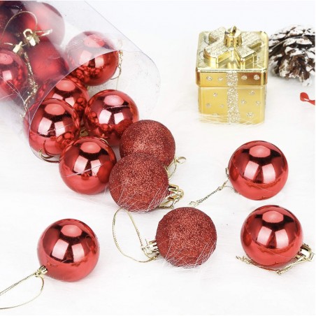 Lot de 48 boules de Noël 7 cm de diamètre décorations sapin Noël rouge