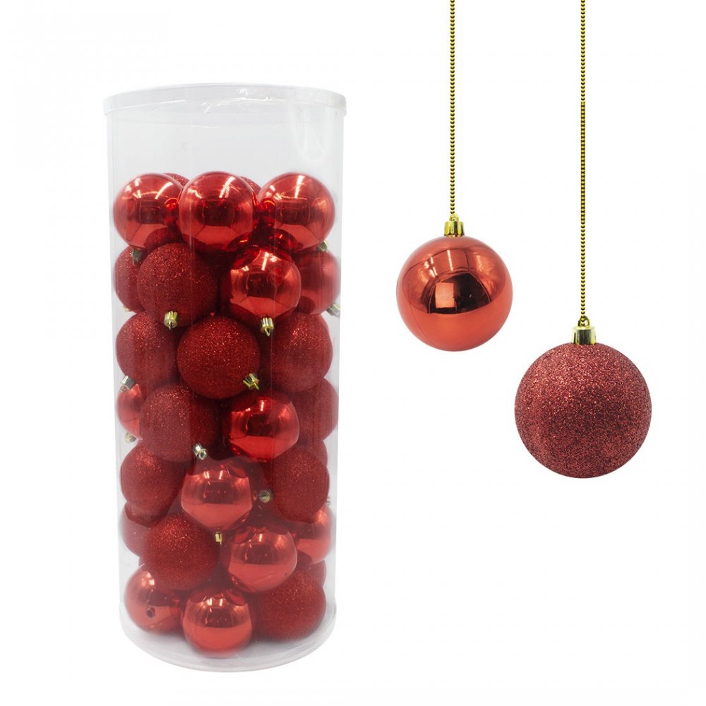 Lot de 48 boules de Noël 7 cm de diamètre décorations sapin Noël rouge