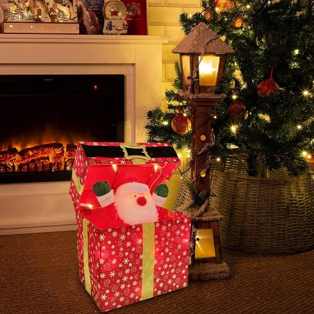 Boîte décorative Père Noël  avec 20 lumières et mouvement 28X20X30 cm