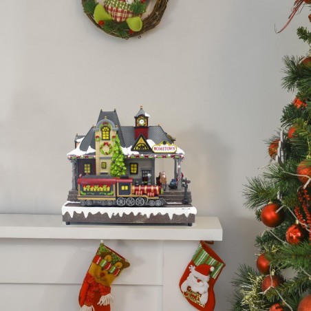 Village de Noel Station enneigée lumières sons mouvement 30Hx15Px32Lcm