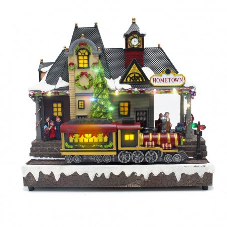 Village de Noel Station enneigée lumières sons mouvement 30Hx15Px32Lcm