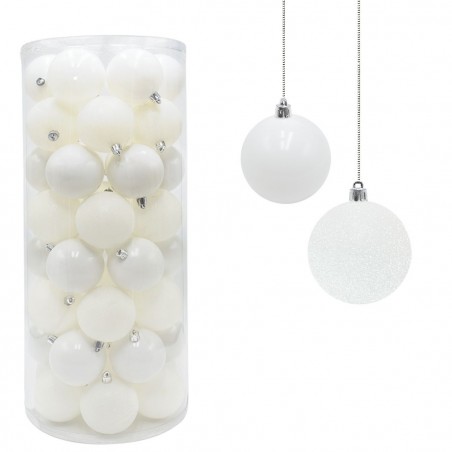 Lot 48 Sphères 7 cm Boules de Noël blanches Décorations sapin de Noël