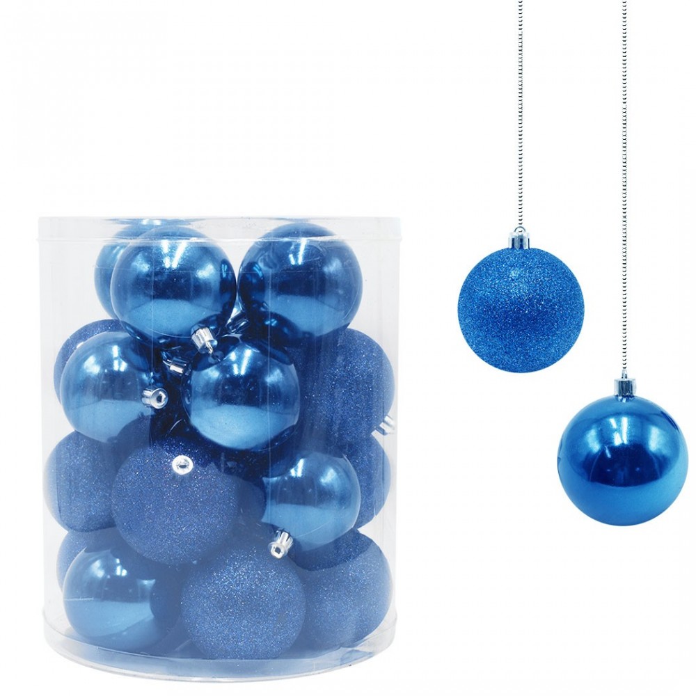 Lot 24 Boules 7 cm Boules de Noel Bleu Décorations pour arbres