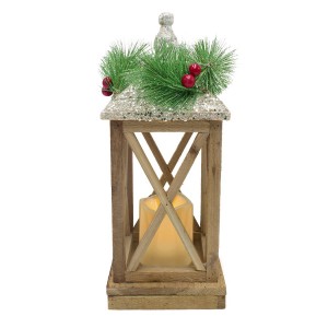 Lanterne de Noel décoration en bois avec lumière LED et paillettes