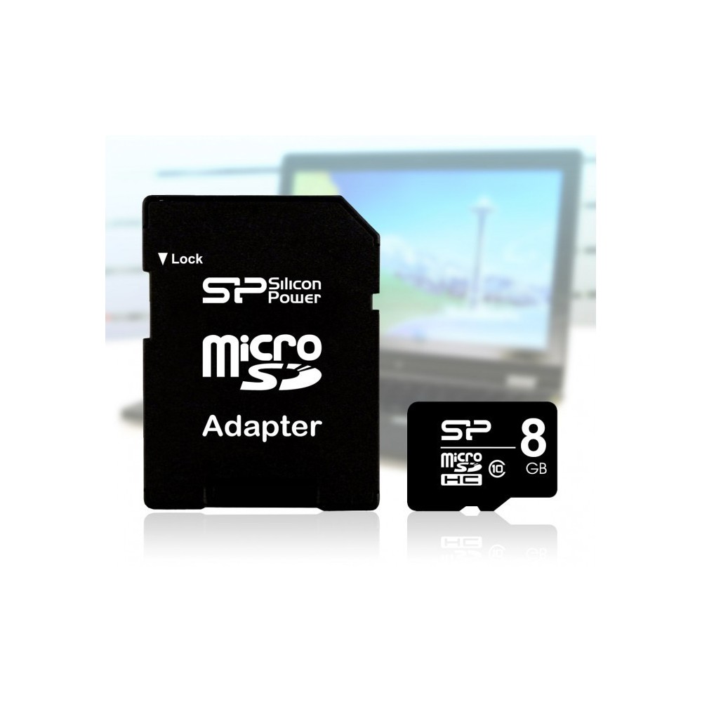 Carte mémoire Silicon Power 8 Go Micro SD Card avec adaptateur SD SDHC Class 4 