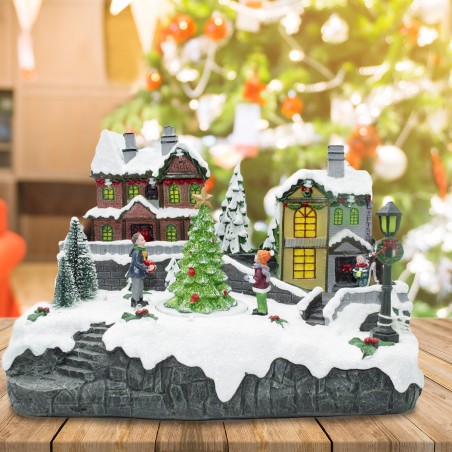 Village de Noël Manège de Noël Lumières Sons et Mouvement 29x18x19 cm