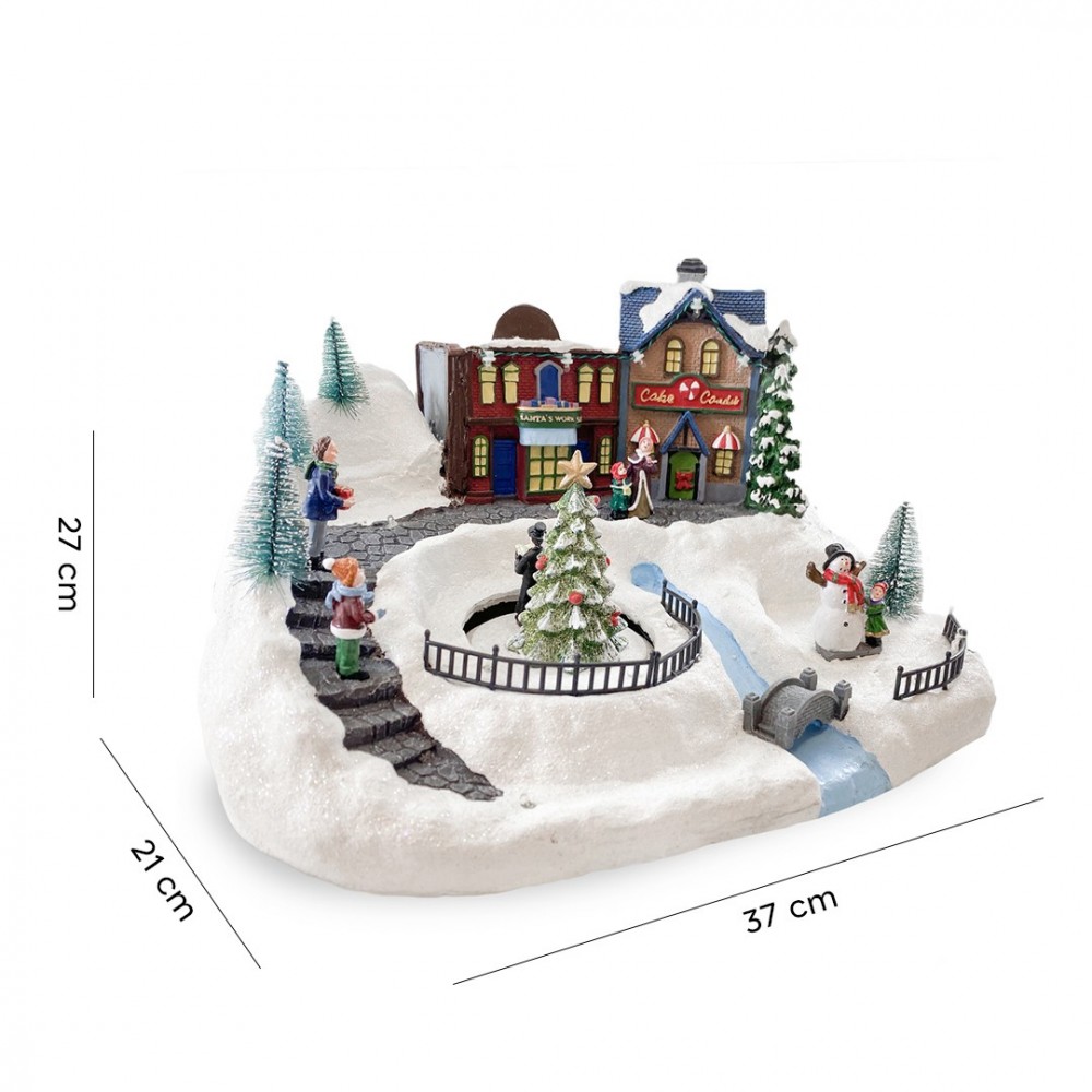 Village de Noel enneigé Carrousel Lumières Sons...