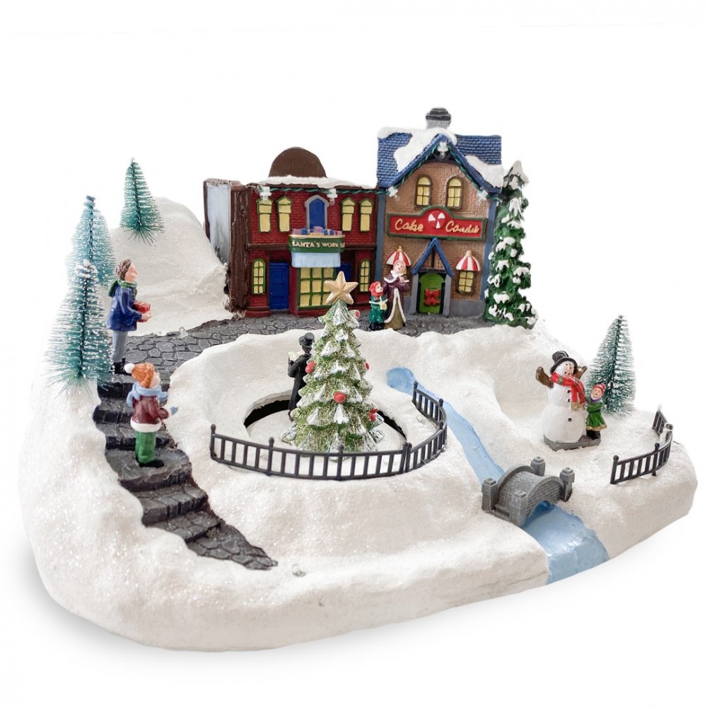Village de Noel enneigé Carrousel Lumières Sons...