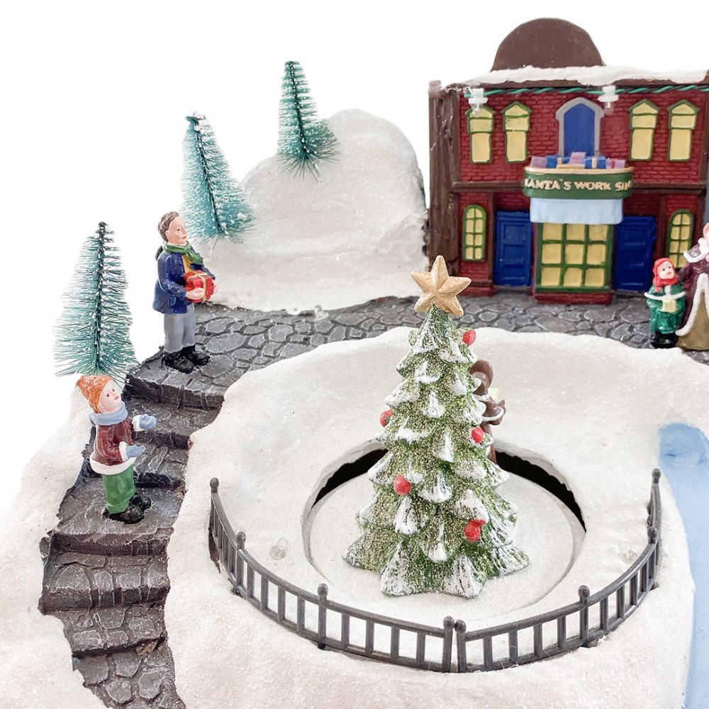 Village de Noel enneigé Carrousel Lumières Sons...