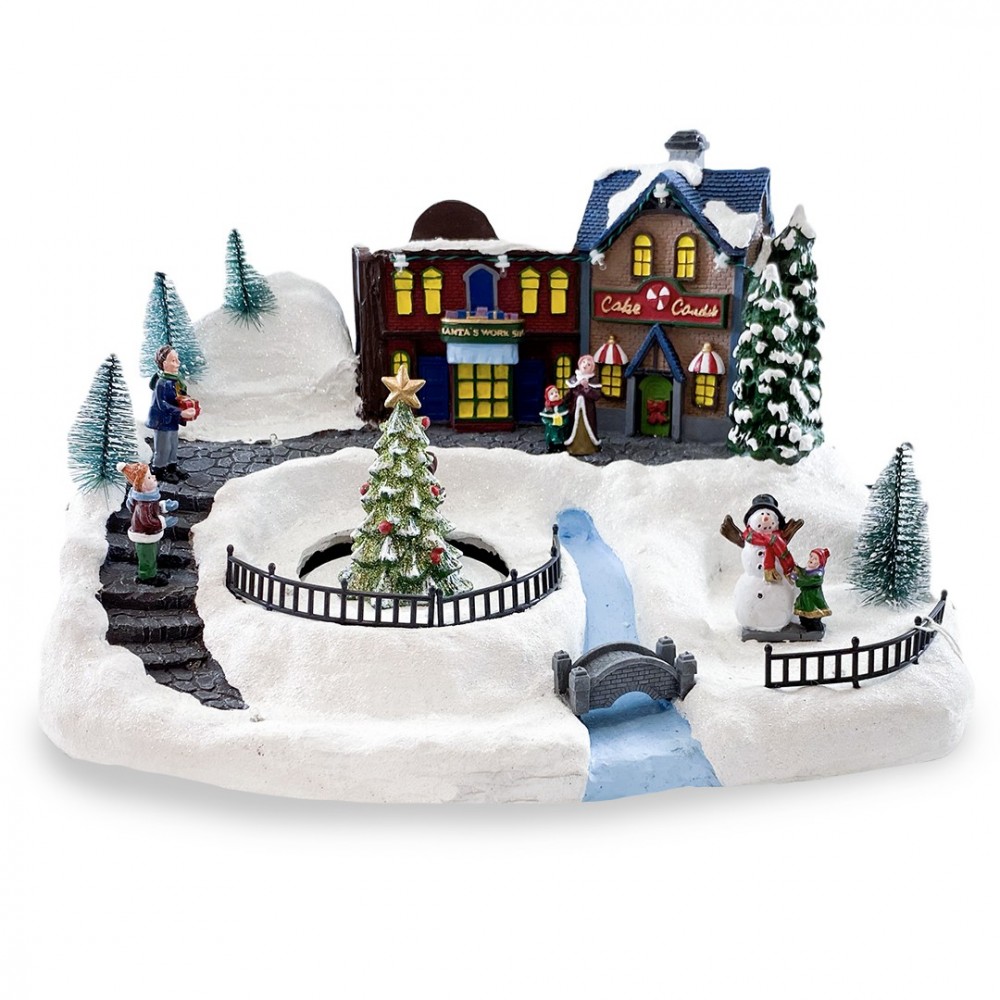 Village de Noel enneigé Carrousel Lumières Sons...