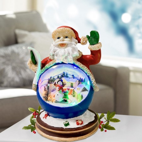 Père Noël en résine Ameublement lumières sons mouvement 16x16xH26Hcm