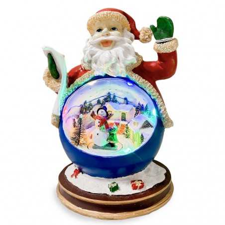 Père Noël en résine Ameublement lumières sons mouvement 16x16xH26Hcm