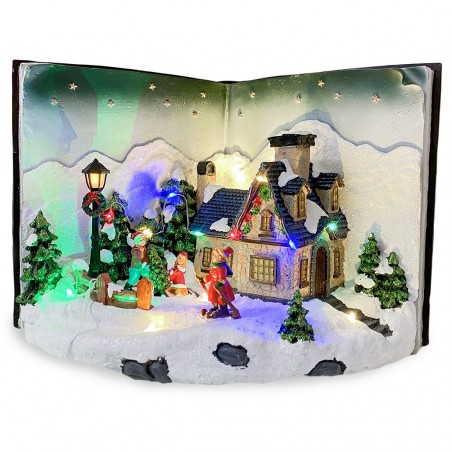 Livre gris Village de Noël avec lumières sons Mouvement 31Lx19Px21Hcm