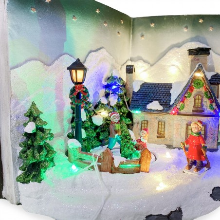 Livre gris Village de Noël avec lumières sons Mouvement 31Lx19Px21Hcm