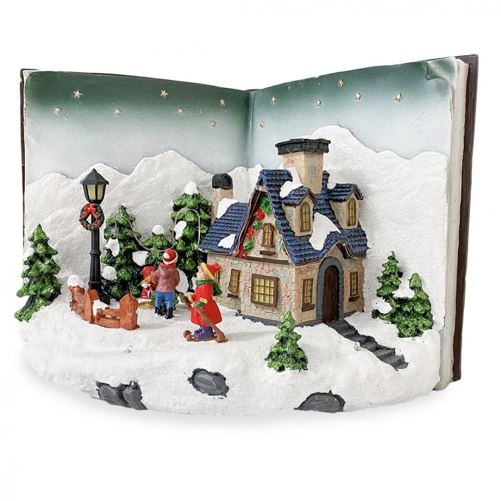 Livre gris Village de Noël avec lumières sons...