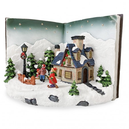 Livre gris Village de Noël avec lumières sons Mouvement 31Lx19Px21Hcm