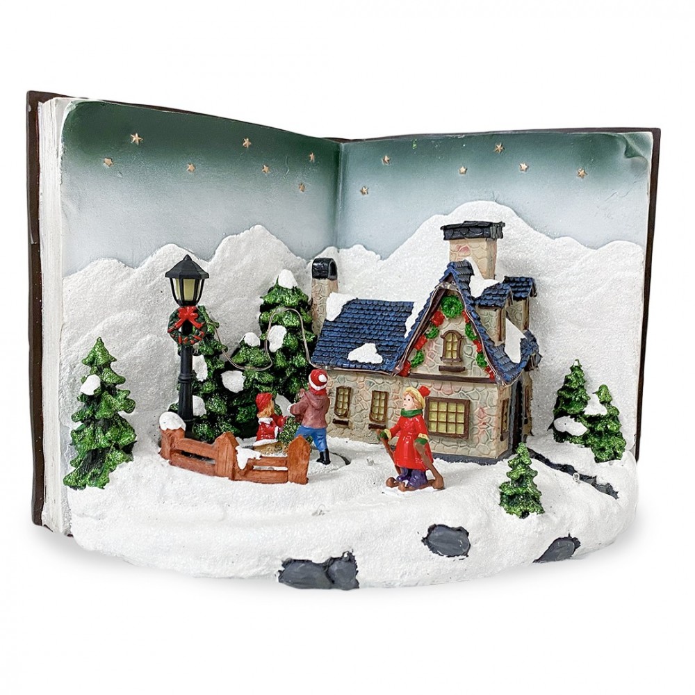 Livre gris Village de Noël avec lumières sons Mouvement 31Lx19Px21Hcm
