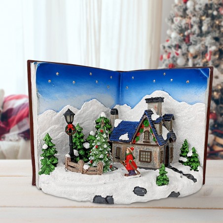 Livre BLEU Village Noël avec lumières, sons mouvements 33Lx19Px22Hcm