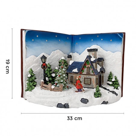 Livre BLEU Village Noël avec lumières, sons mouvements 33Lx19Px22Hcm
