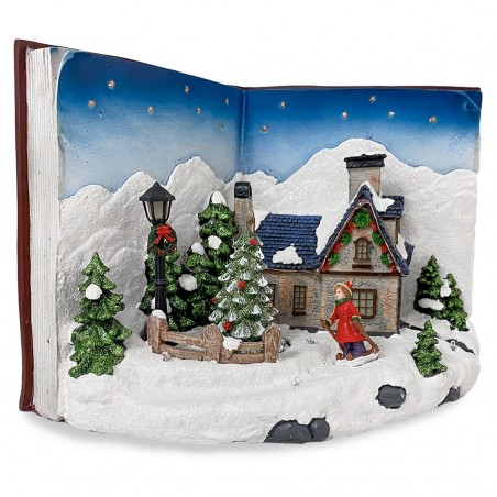 Livre BLEU Village Noël avec lumières, sons mouvements 33Lx19Px22Hcm