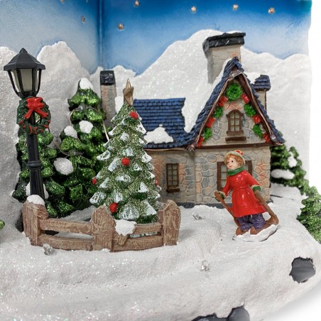Livre BLEU Village Noël avec lumières, sons mouvements 33Lx19Px22Hcm