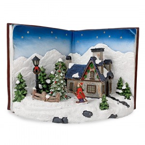 Livre BLEU Village Noël avec lumières, sons mouvements 33Lx19Px22Hcm