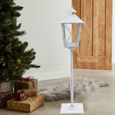 Lampadaire blanc de Noel décoration en métal et verre 60Hx14x14 cm
