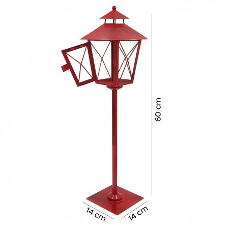 Lampadaire rouge de Noel décoration en métal et verre 60Hx14x14cm