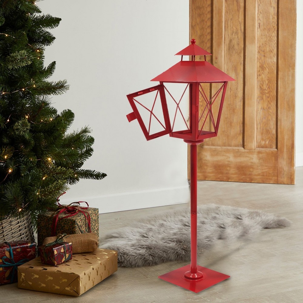 Lampadaire rouge de Noel décoration en métal et...