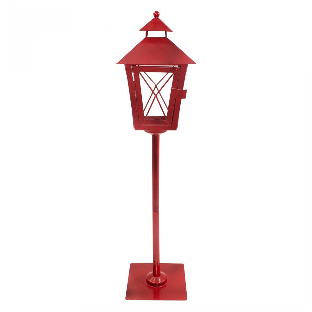 Lampadaire rouge de Noel décoration en métal et verre 60Hx14x14cm