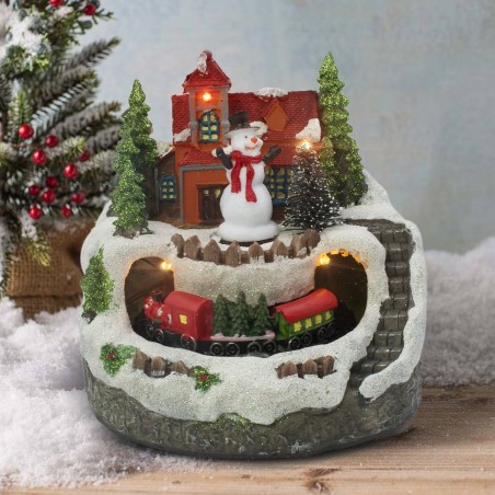 Carrousel scène de Noël enneigée avec musique lumières mouvement