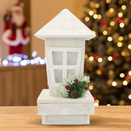 Lanterne de Noël 859724 décoration en bois avec paillettes et éclairage