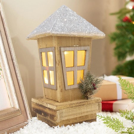 Lanterne de Noël 859717 décoration en bois avec paillettes éclairage