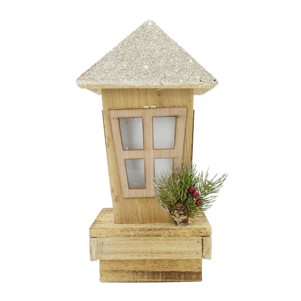 Lanterne de Noël 859717 décoration en bois avec paillettes éclairage